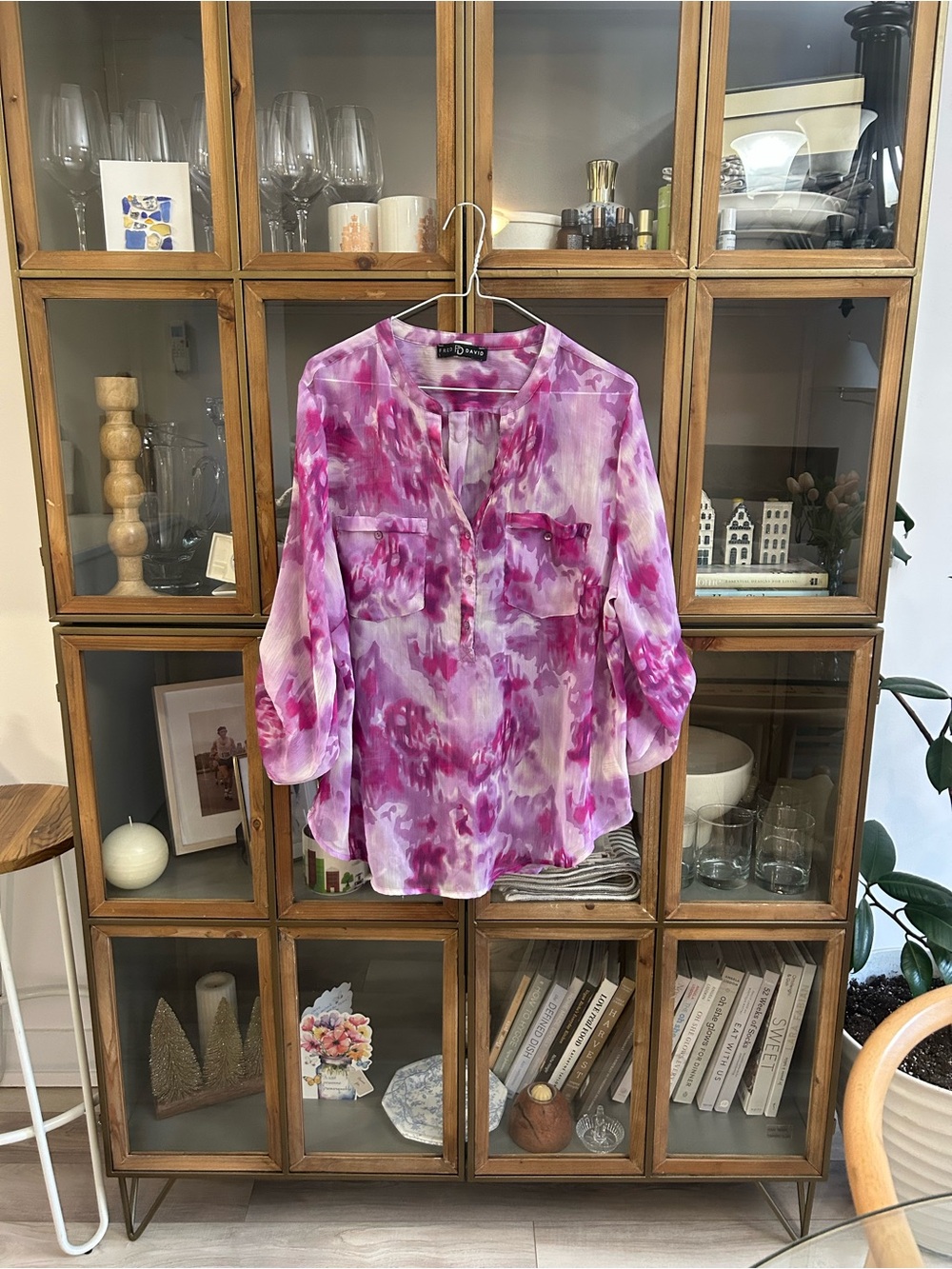 Fred David Bright Purple Roll-Sleeve Blouse